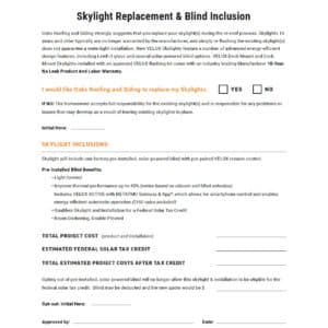 Skylight Replacement Sheet