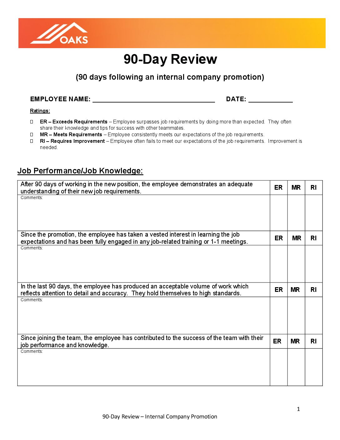90 Day Review Internal Company Promotion