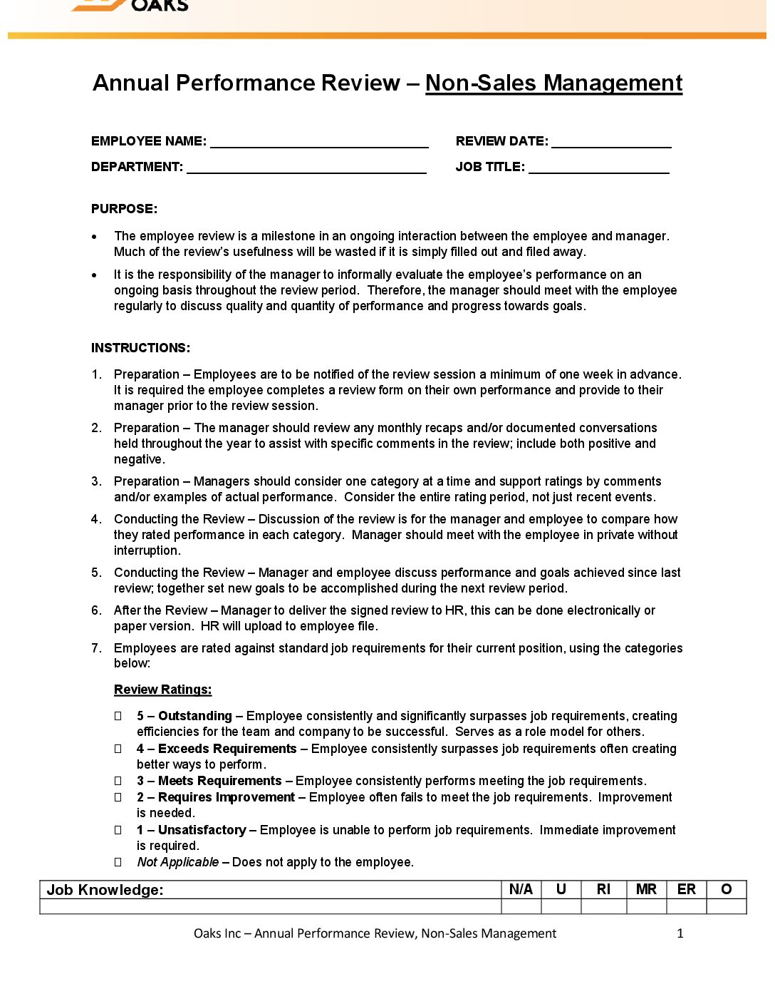 Annual Review Non Sales Management