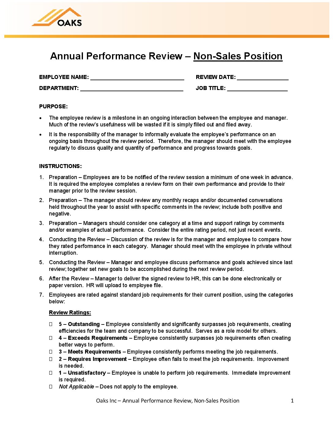 Annual Review Non Sales Position