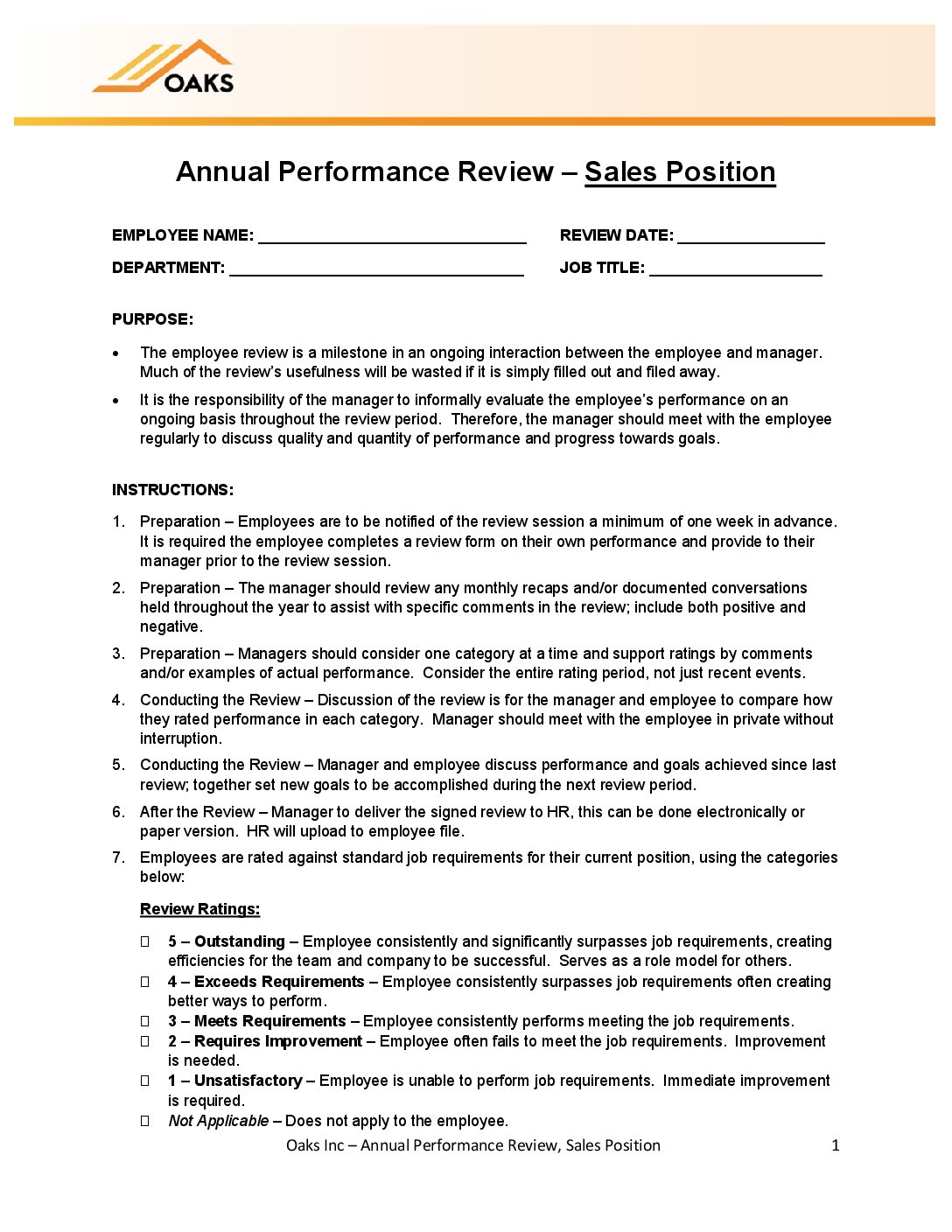 Annual Review Sales Position