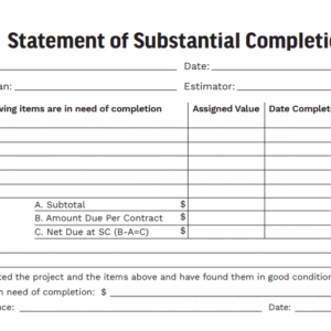 A document titled Graves Statement of Substantial Completion
