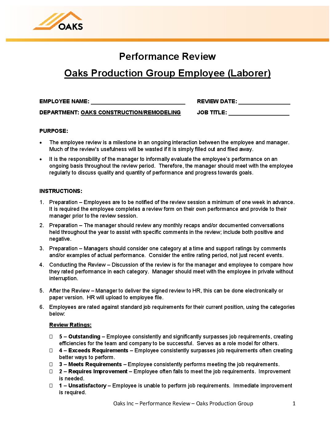 Oaks Construction Remodeling Laborer Employee Review