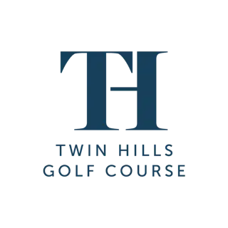 A gray logo featuring the letters 'TH' and 'Twin Hills Golf Course'