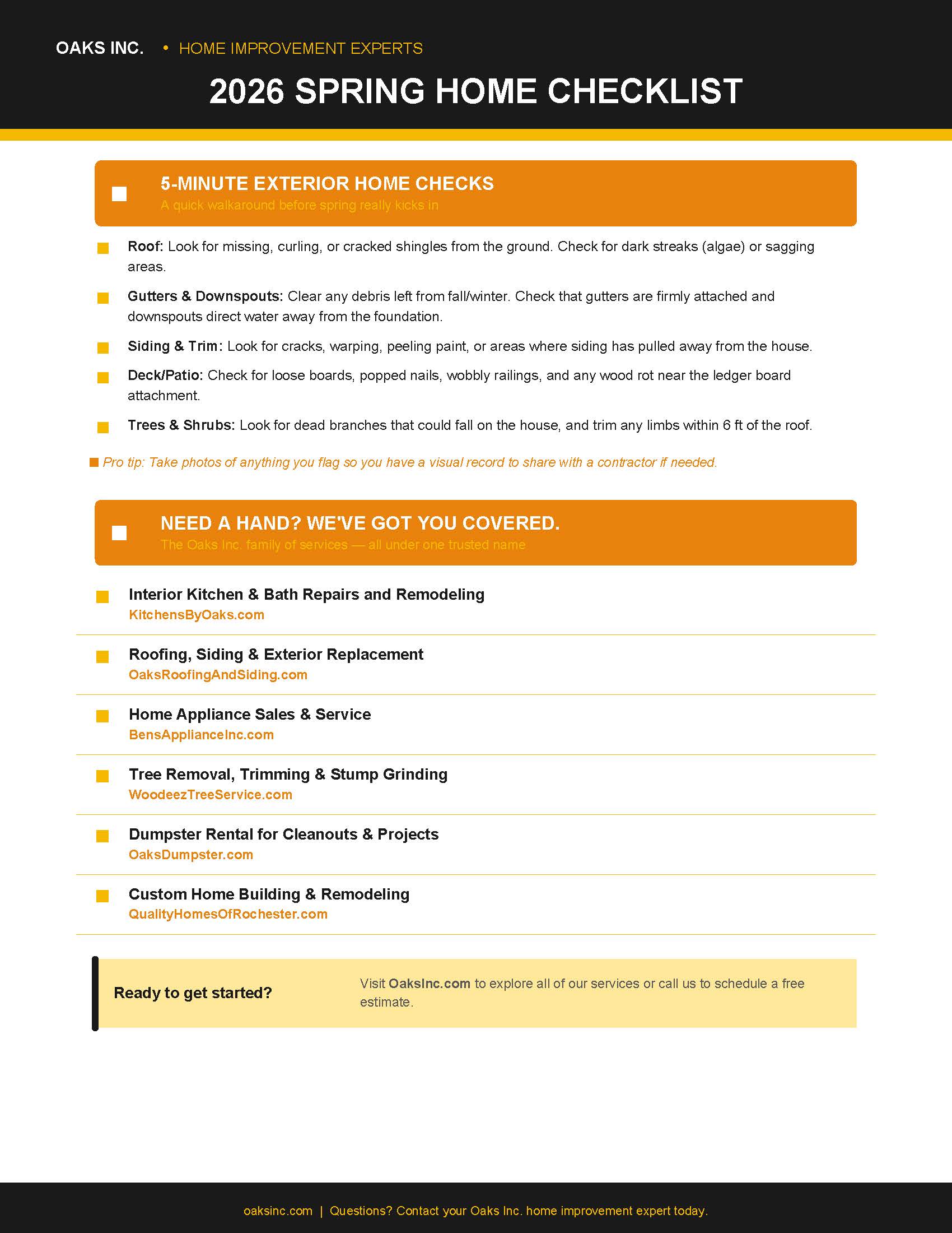 A checklist for spring home maintenance services.
