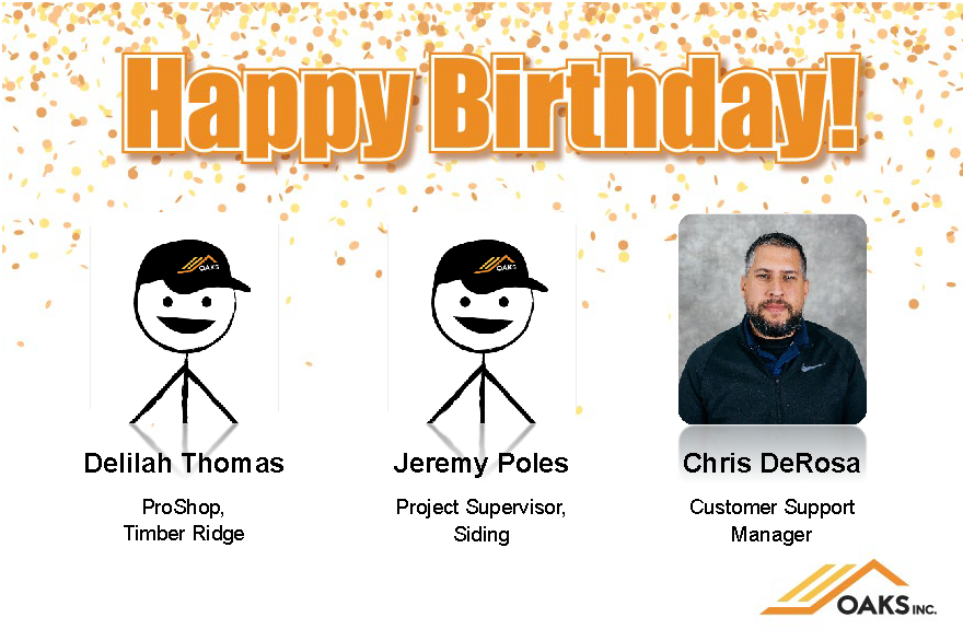 Happy birthday wishes to Chris DeRosa and team members. Delilah Thomas, Jeremy Poles, and Chris DeRosa celebrating.