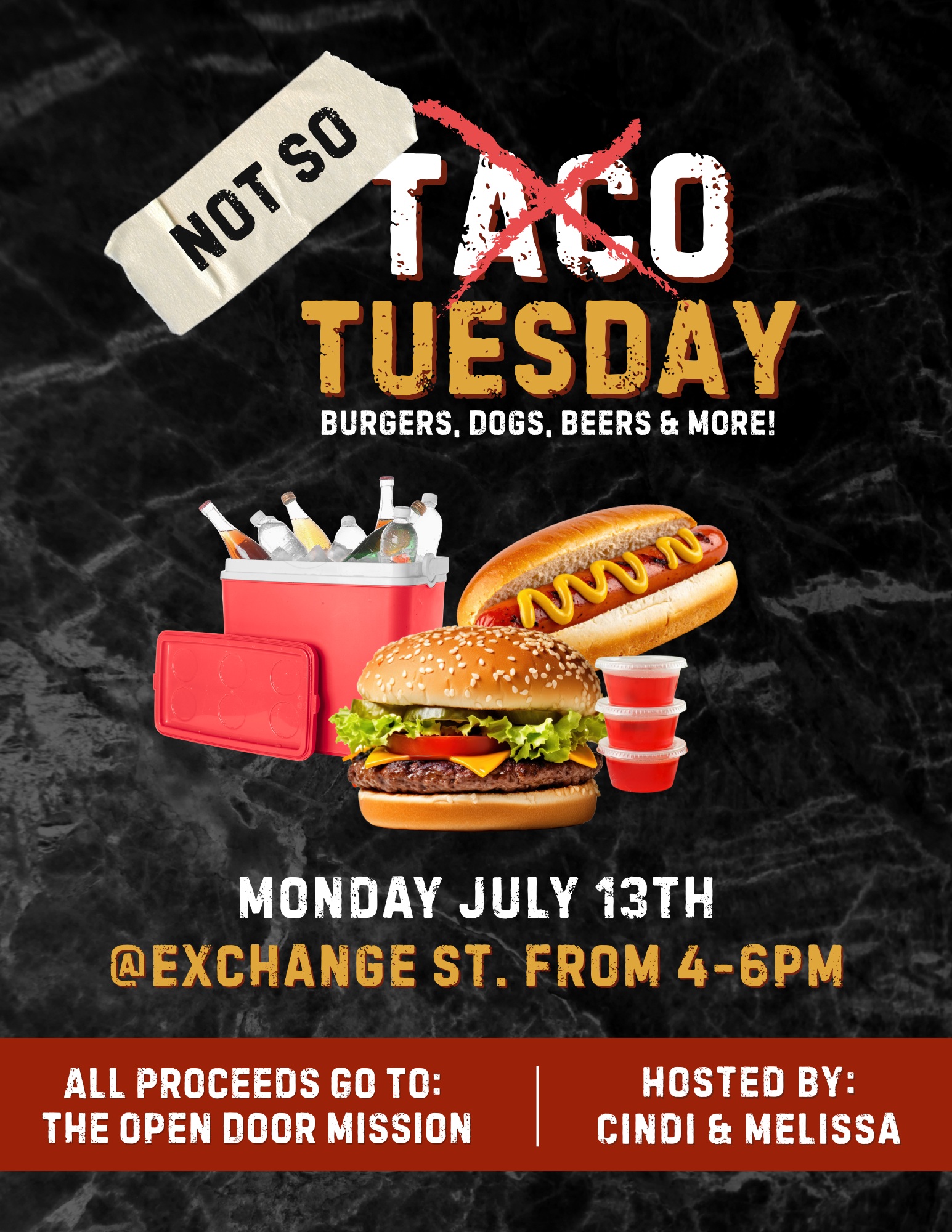 A poster for a food event featuring a hot dog and burger.