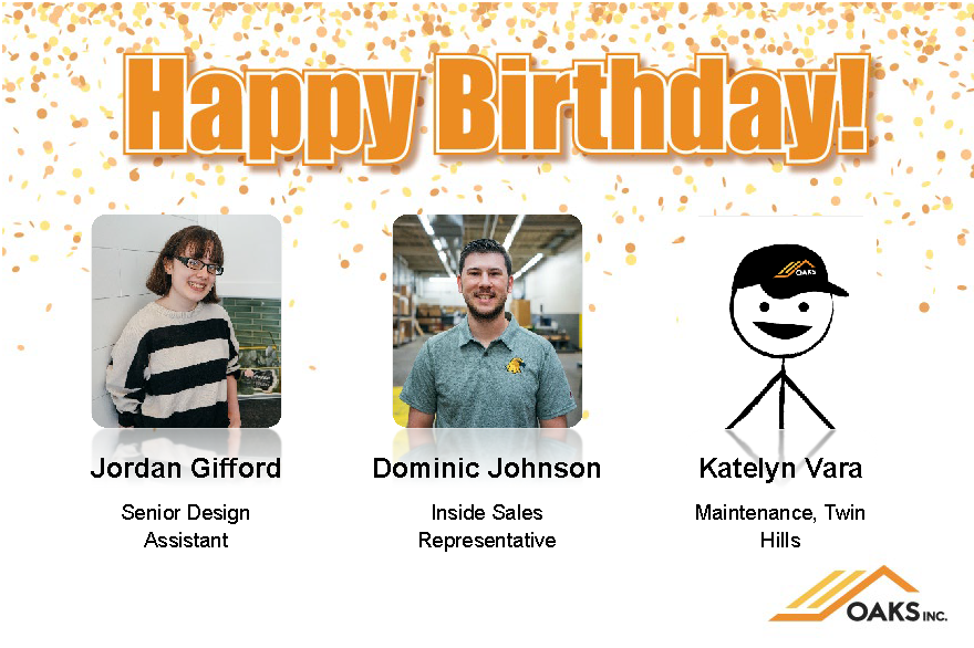 Cards celebrating the birthdays of three Eco-Tiles employees.
