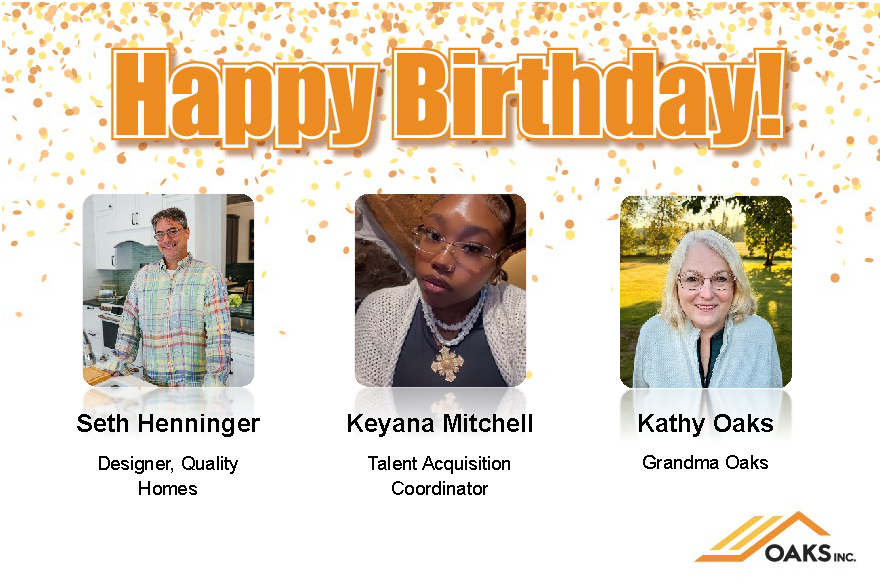 Happy Birthday card featuring Seth Henninger, Keyana Mitchell, and Kathy Oaks.