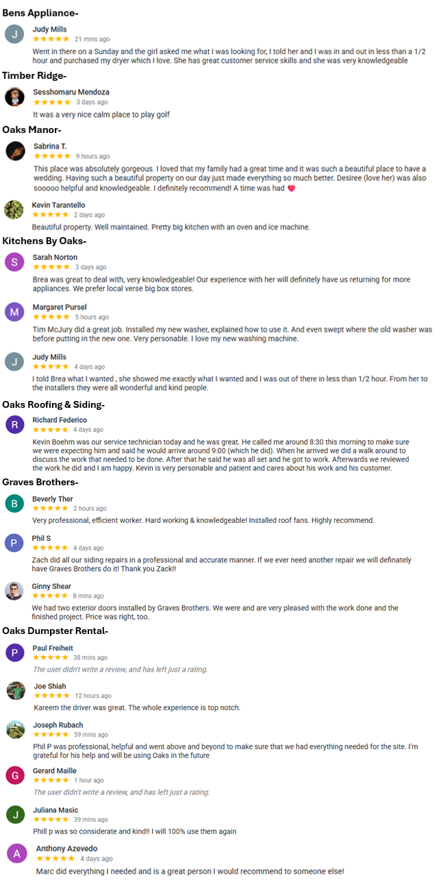 Screenshot of customer reviews and ratings for various service providers.