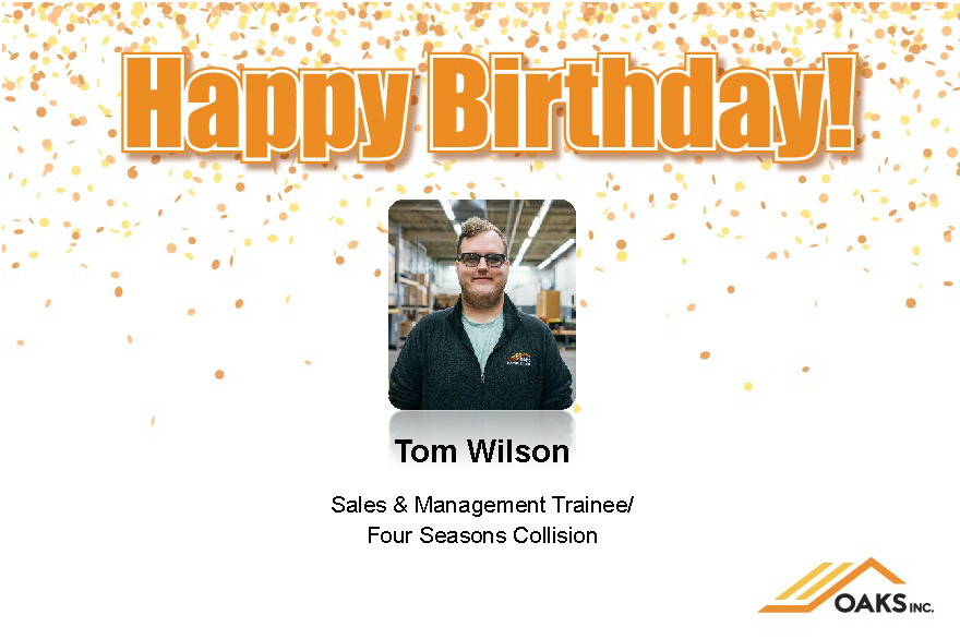 Birthday greeting card for Tom Wilson, Sales & Management Trainee at Four Seasons Collision.
